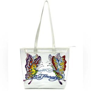 NWT  Ed Hardy PVC Tote Purple Butterfly  with pouch